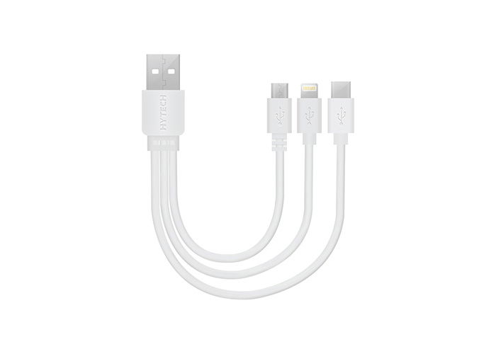 Hytech HY-X116 3İN1 20cm 3A Type-C+ Lightning + MİCRO Beyaz Şarj Kablosu - 1