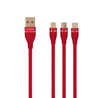 Hytech HY-X505 1.2M 3A MicroUSB+Lightning+TypeC 3 in 1 Kırmızı Şarj Kablosu - Hytech