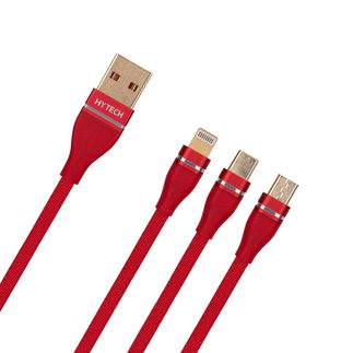 Hytech HY-X505 1.2M 3A MicroUSB+Lightning+TypeC 3 in 1 Kırmızı Şarj Kablosu - Hytech (1)