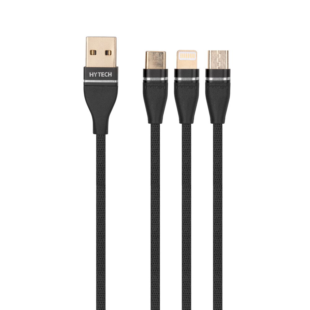 Hytech HY-X505 1.2M 3A MicroUSB+Lightning+TypeC 3 in 1 Siyah Şarj Kablosu - 1