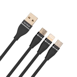 Hytech HY-X505 1.2M 3A MicroUSB+Lightning+TypeC 3 in 1 Siyah Şarj Kablosu - Hytech (1)