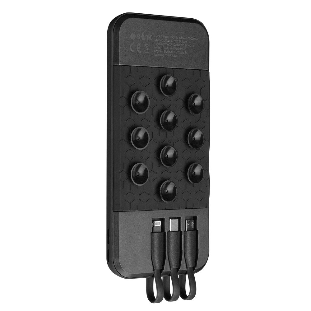 S-link IP-G14L 10000mAh Gizli Ledli Vantuz+Stand Siyah Dahili Kablolu Taşınabilir Pil Şarj Cihazı Powerbank - 2