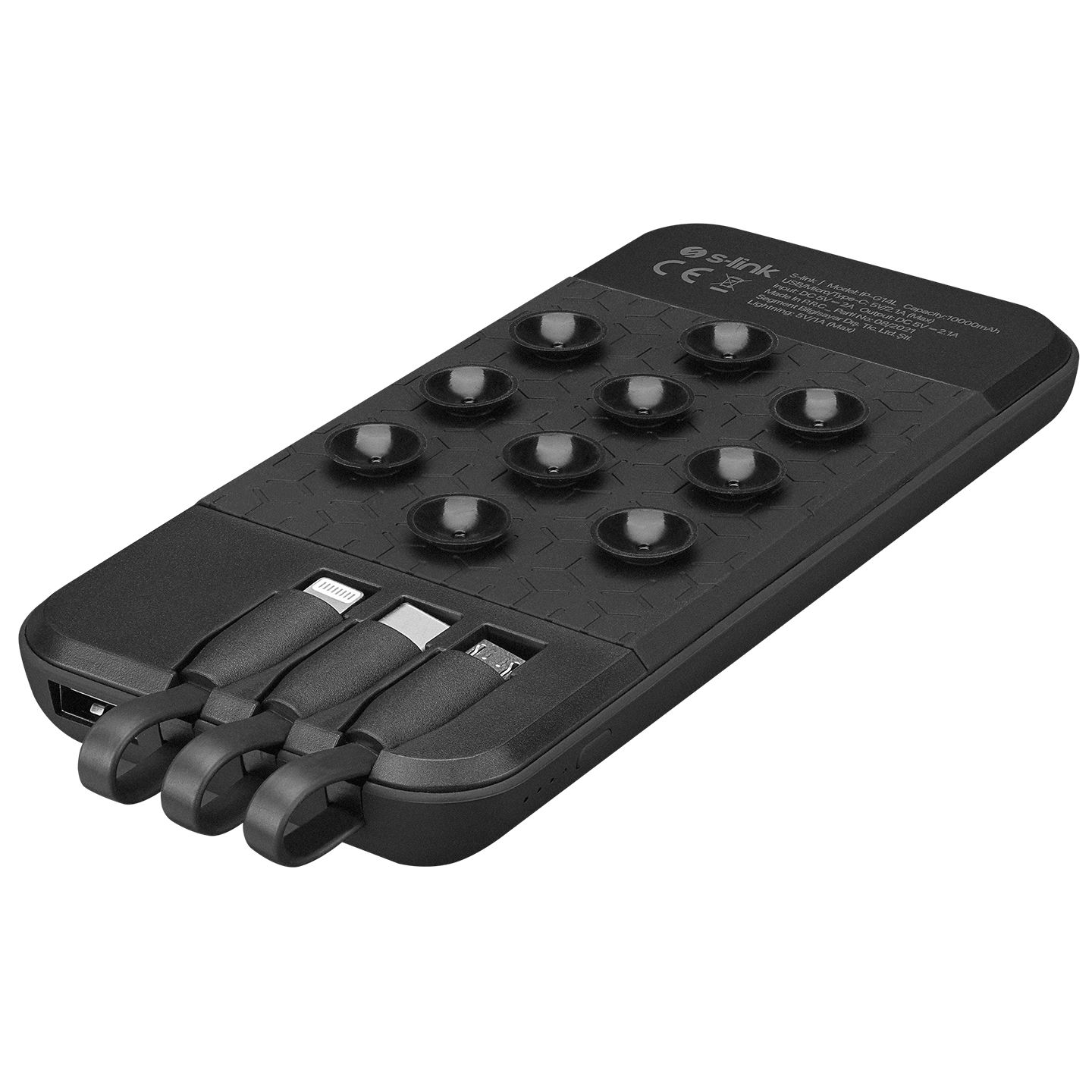 S-link IP-G14L 10000mAh Gizli Ledli Vantuz+Stand Siyah Dahili Kablolu Taşınabilir Pil Şarj Cihazı Powerbank - 4