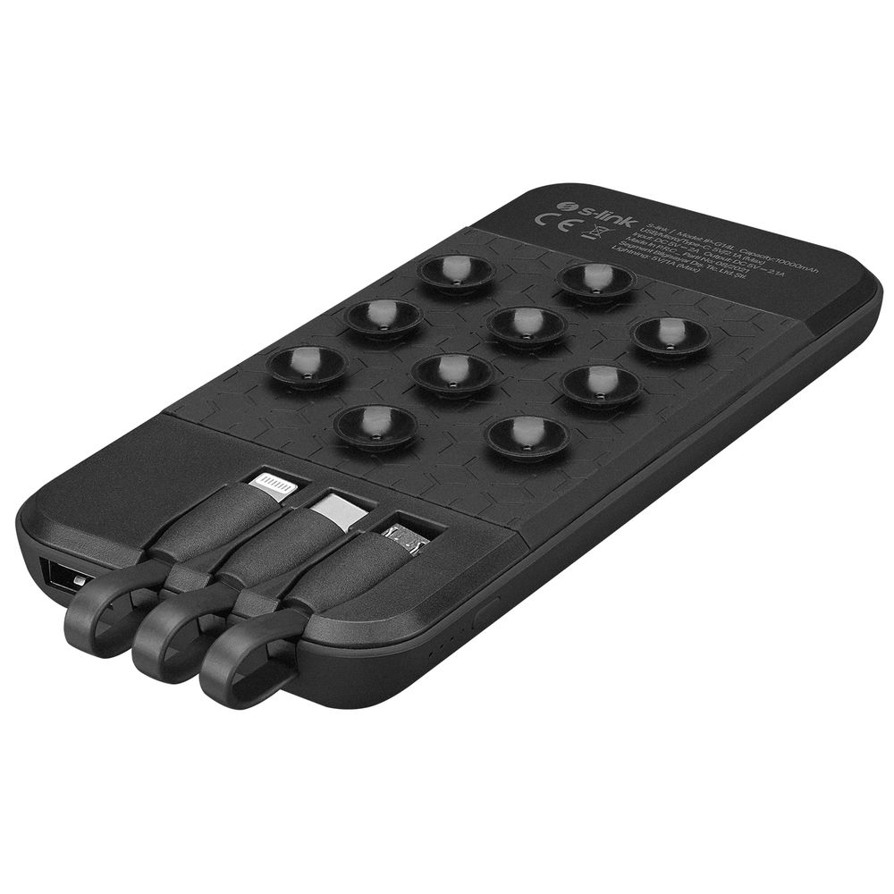 S-link IP-G14L 10000mAh Gizli Ledli Vantuz+Stand Siyah Dahili Kablolu Taşınabilir Pil Şarj Cihazı Powerbank - 4
