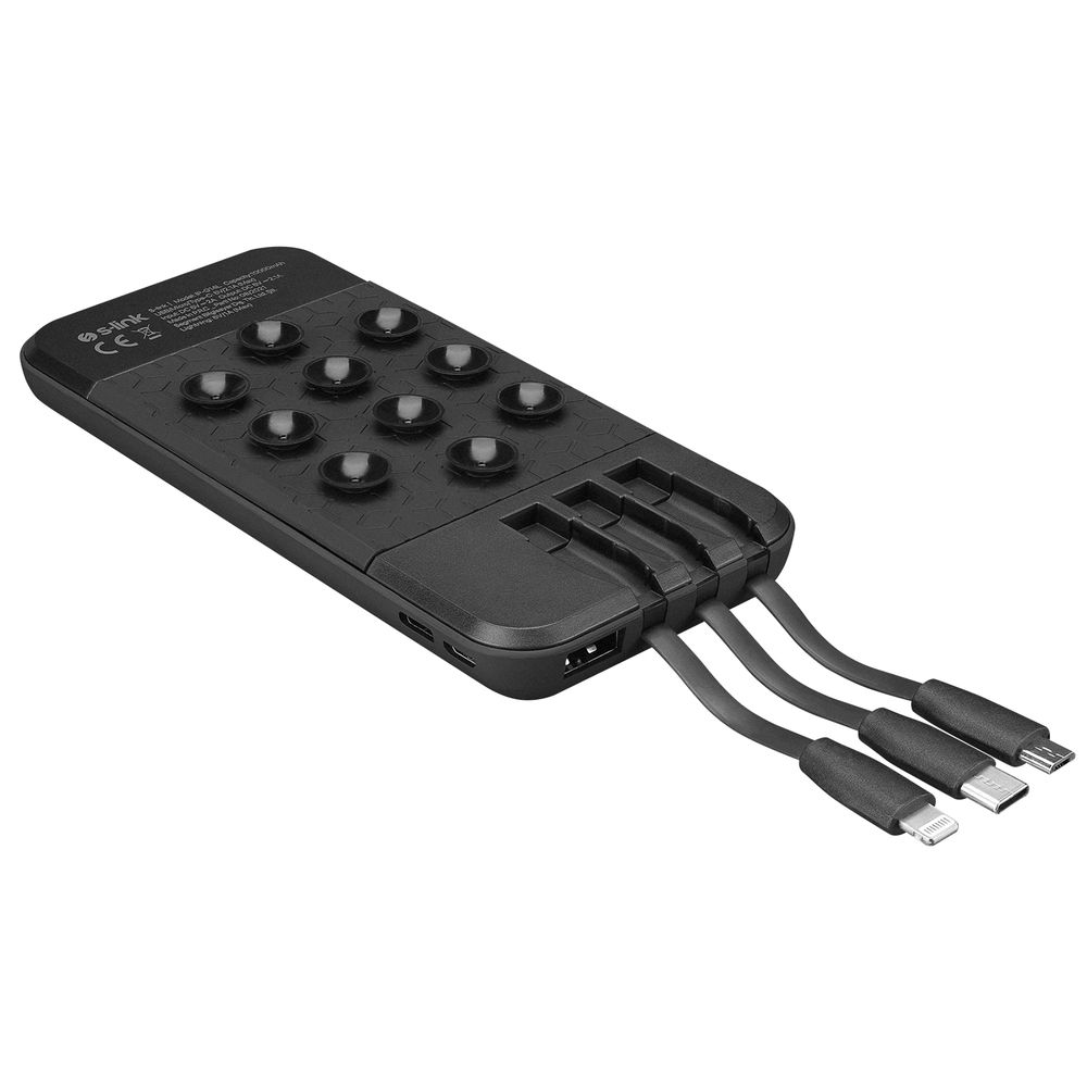 S-link IP-G14L 10000mAh Gizli Ledli Vantuz+Stand Siyah Dahili Kablolu Taşınabilir Pil Şarj Cihazı Powerbank - 5