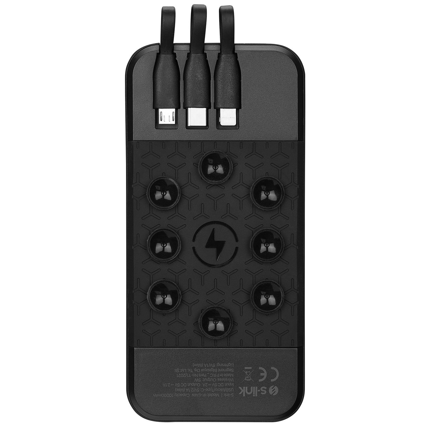 S-link IP-G14W 10000mAh Dahili Kablolu Gizli Ledli Siyah Vantuz+Stand Kablosuz Taşınabilir Pil Şarj Cihazı - 1