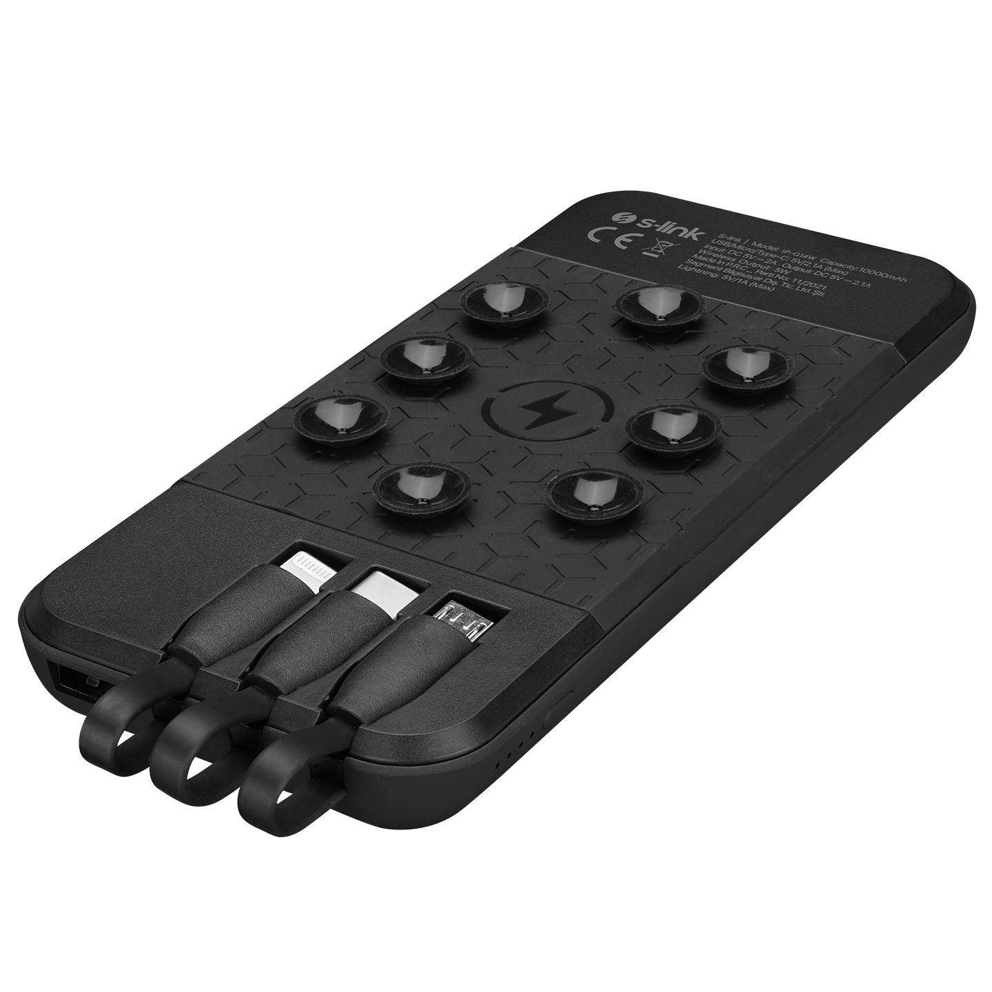 S-link IP-G14W 10000mAh Dahili Kablolu Gizli Ledli Siyah Vantuz+Stand Kablosuz Taşınabilir Pil Şarj Cihazı - 3