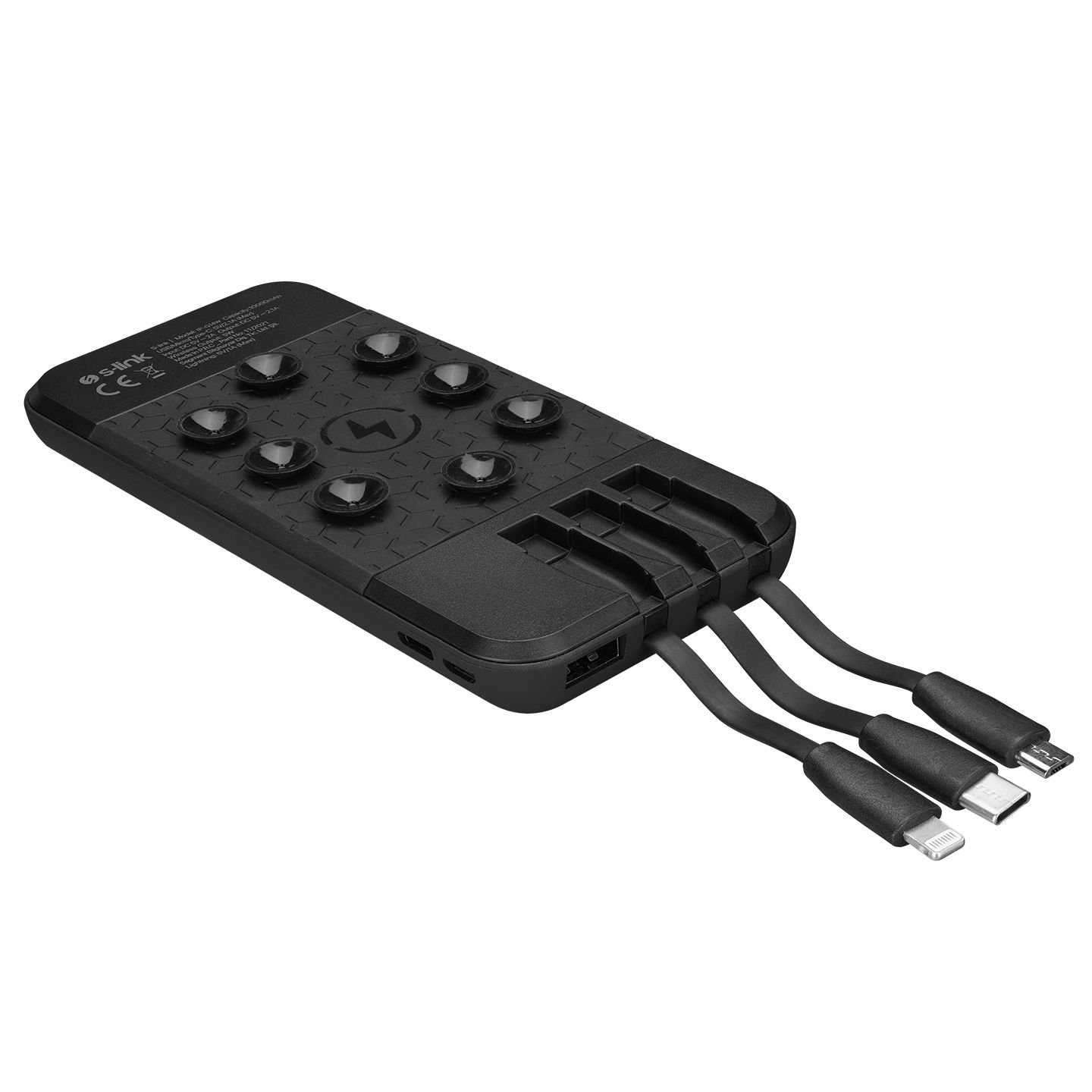 S-link IP-G14W 10000mAh Dahili Kablolu Gizli Ledli Siyah Vantuz+Stand Kablosuz Taşınabilir Pil Şarj Cihazı - 5